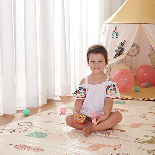 Baby Folding mat Play mat Extra Large Foam playmat Crawl mat Reversible Waterproof Portable Double Sides Kids Baby Toddler Outdoor or Indoor Use Non Toxic, Colorful（57x76x0.4in）