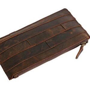 JYOS Leather Pen Pencil Case Small Purse Pouch Men Women Bag in Bag (Vintage Brown)