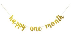 starsgarden glittery gold happy one month banner, baby boys/girls’ 1 months/half year birthday, baby shower party gold gliter paper sign