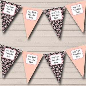 black vintage floral shabby chic personalized engagement party bunting banner