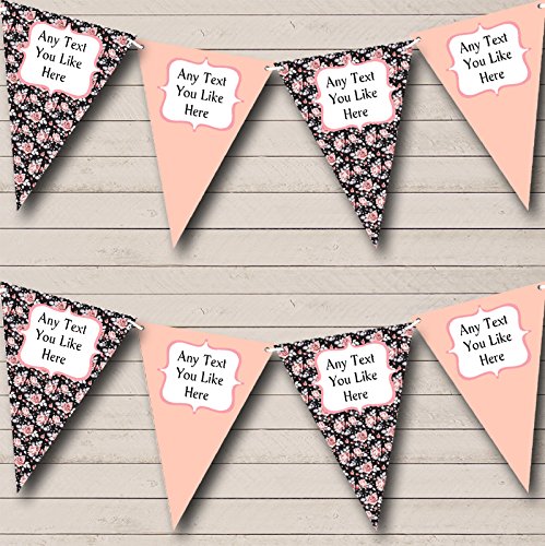 Black Vintage Floral Shabby Chic Personalized Engagement Party Bunting Banner