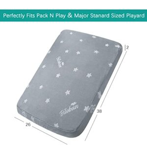 Waterproof Pack and Play Mattress Topper Fits for Graco & Baby Trend & Pamo Babe Playard, Bamboo Playard Mattress Pad for Toddlers, Soft Foam Playpen Mattress with Non-Slip Bottom, Dual Sided, Grey