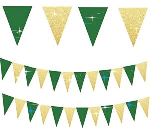 graduation party decorations green gold 2023/st. patrick’s day decorations/birthday party decorations green gold 2pcs glitter gold green triangle banners/christmas decorations/spring summer party