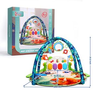 HOLYFUN Baby Gym Play Mat for 0 6 12 Month, Play Piano Keyboard, Tummy Time Playmats, Musical Activity Center with Sensory Teether Baby Toys, Early Learning Gift for Newborn Infants