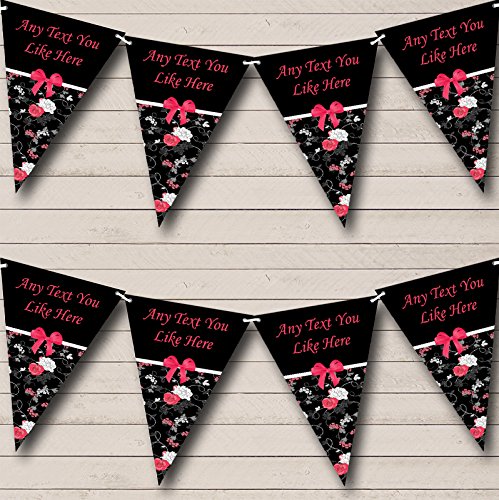 Black Pink Shabby Chic Vintage Personalized Hen Do Night Party Bunting Banner