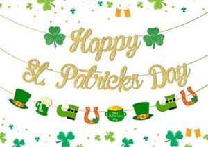 st. patrick ‘s day banner decorations shamrock clover garland banner irish party lucky one birthday party supplies green and gold garland