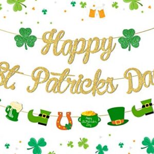 St. Patrick 's Day Banner Decorations Shamrock Clover Garland Banner Irish Party lucky One Birthday Party Supplies Green and Gold Garland