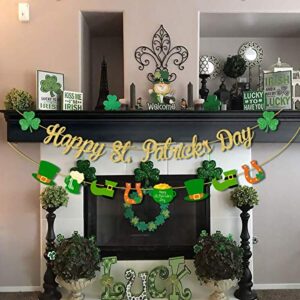 St. Patrick 's Day Banner Decorations Shamrock Clover Garland Banner Irish Party lucky One Birthday Party Supplies Green and Gold Garland