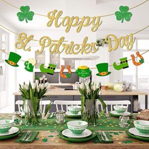 St. Patrick 's Day Banner Decorations Shamrock Clover Garland Banner Irish Party lucky One Birthday Party Supplies Green and Gold Garland