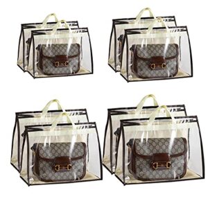8 pack clear handbag organizer purse storage for closet, 4 sizes transparent zipper hanging anti-dust bag for handbags