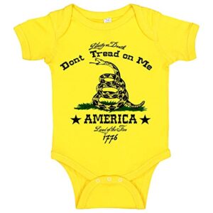 don’t tread on me liberty or death military themed gadsden flag baby bodysuit romper onesie