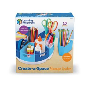 Learning Resources Create-a-Space Storage Center - Blue, Homeschool Storage, Fits 3oz Hand Sanitizer Bottles, Classroom Craft Keeper, 10 Piece Set