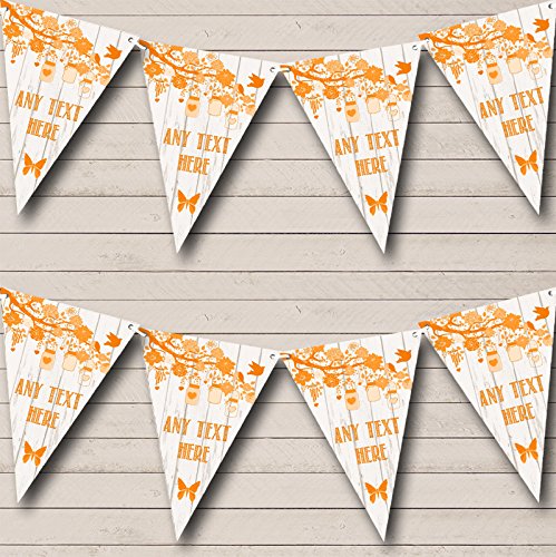 Shabby Chic Vintage Wood Orange Personalized Birthday Party Bunting Banner