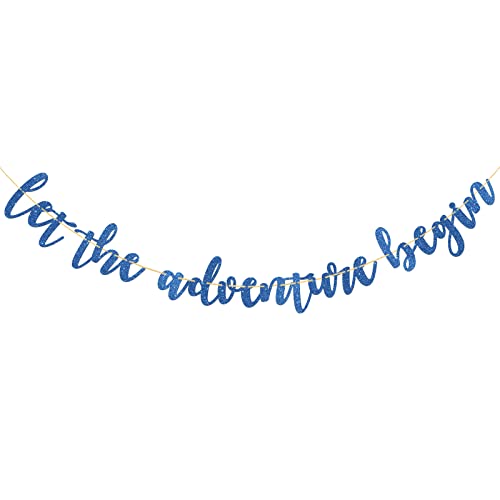 KakaSwa Let the Adventure Begin Banner, Blue Sign Decor for Baby Shower/Bridal Shower, Travel Themed Party Decoration Supplies