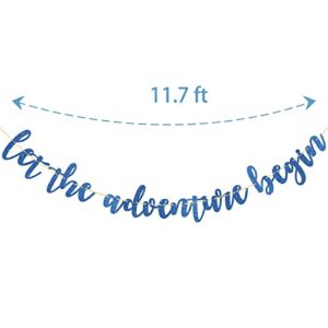 KakaSwa Let the Adventure Begin Banner, Blue Sign Decor for Baby Shower/Bridal Shower, Travel Themed Party Decoration Supplies