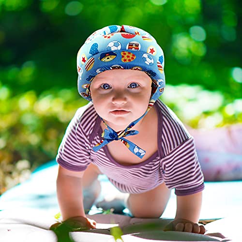 2 Pieces Baby Infant Toddler Helmet for Crawling Walking with 2 Pairs Knee Pads Socks No Bump Baby Toddler Safety Helmet Head Protector for Baby Walking Crawling Running (Soccer, Owl Style)