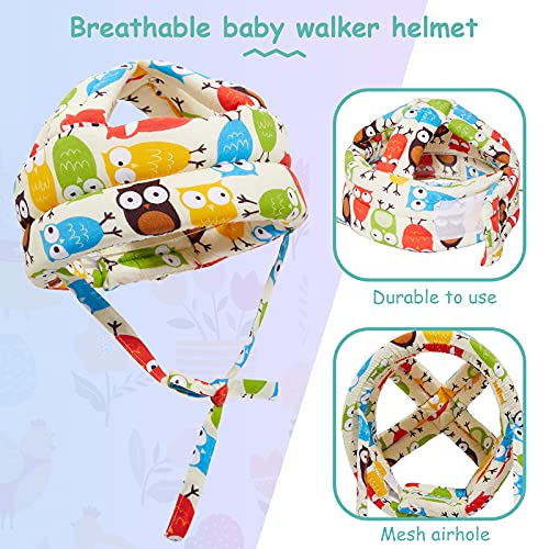 2 Pieces Baby Infant Toddler Helmet for Crawling Walking with 2 Pairs Knee Pads Socks No Bump Baby Toddler Safety Helmet Head Protector for Baby Walking Crawling Running (Soccer, Owl Style)