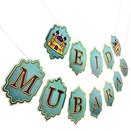 Eid Mubarak Decorations Banner Ramadan Mubarak for Muslim Ramadan Party Supplies Eid Mubarak Banner Garland Bunting Sign No Assembled Required