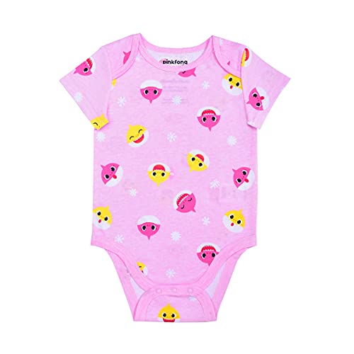 Nickelodeon Baby Shark Girls’ 3 Pack Short Sleeve Bodysuit for Newborn and Infant – Pink/Grey