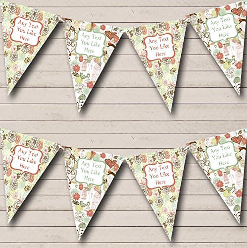 Birdcage Floral Personalized Wedding Anniversary Party Bunting Banner Garland