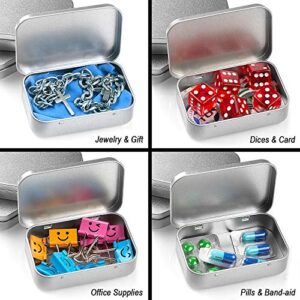 CenterZ 6 Pack Hinged Tin Box Containers - 3.7 x 2.4 x 0.8 inch Metal Tins Storage Boxes with Lids, Rectangular Empty Small Home Craft Organizer for Gift, Jewelery, Pill, Candy, Matches, Soap (Silver)