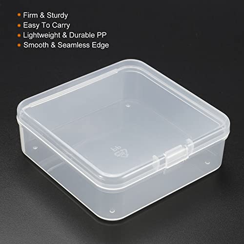 PATIKIL Clear Storage Container with Hinged Lid 75x25mm, 6 Pack Plastic Square Box for Beads Art Craft