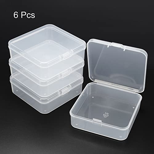 PATIKIL Clear Storage Container with Hinged Lid 75x25mm, 6 Pack Plastic Square Box for Beads Art Craft