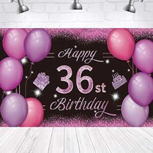 happy 36st birthday backdrop banner pink purple 36th sign poster 36 birthday party supplies for anniversary photo booth photography background birthday party decorations, 72.8 x 43.3 inch