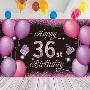 Happy 36st Birthday Backdrop Banner Pink Purple 36th Sign Poster 36 Birthday Party Supplies for Anniversary Photo Booth Photography Background Birthday Party Decorations, 72.8 x 43.3 Inch