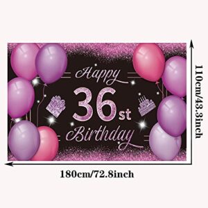 Happy 36st Birthday Backdrop Banner Pink Purple 36th Sign Poster 36 Birthday Party Supplies for Anniversary Photo Booth Photography Background Birthday Party Decorations, 72.8 x 43.3 Inch