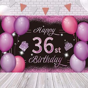 Happy 36st Birthday Backdrop Banner Pink Purple 36th Sign Poster 36 Birthday Party Supplies for Anniversary Photo Booth Photography Background Birthday Party Decorations, 72.8 x 43.3 Inch