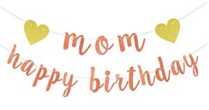 rose gold glitter happy birthday mom banner – cheers to mother’s birthday bunting sign- birthday party decorations supplies for women