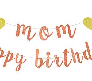 Rose Gold Glitter Happy Birthday Mom Banner - Cheers to Mother's Birthday Bunting Sign- Birthday Party Decorations Supplies for Women