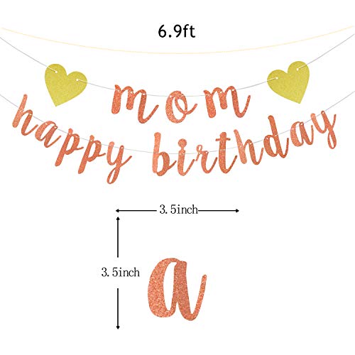 Rose Gold Glitter Happy Birthday Mom Banner - Cheers to Mother's Birthday Bunting Sign- Birthday Party Decorations Supplies for Women