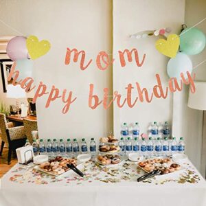 Rose Gold Glitter Happy Birthday Mom Banner - Cheers to Mother's Birthday Bunting Sign- Birthday Party Decorations Supplies for Women