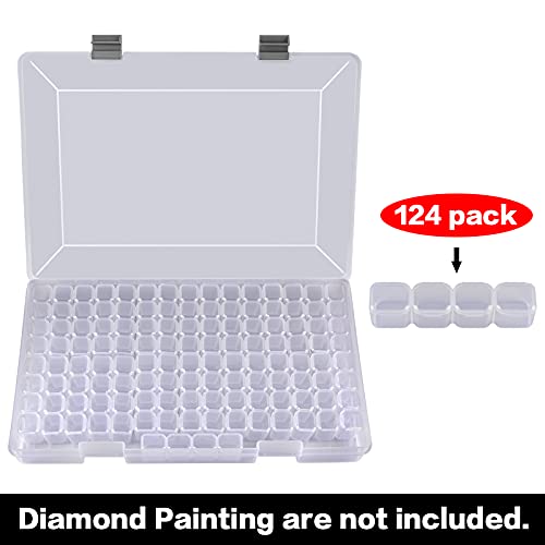 124 Grids Diamond Painting Storage, Art Accessories Tools Containers Case Plastic Bead Organizer 5D Diamond Embroidery Accessories for DIY Art Craft and Nail Diamonds(Box Only)