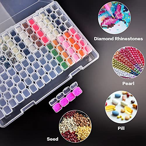 124 Grids Diamond Painting Storage, Art Accessories Tools Containers Case Plastic Bead Organizer 5D Diamond Embroidery Accessories for DIY Art Craft and Nail Diamonds(Box Only)