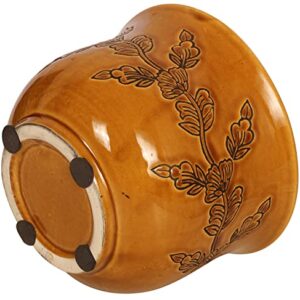 ABHANDICRAFTS Knitting Yarn Ball Storage Bowl Yellow Color Ceramic Yarn Bowl for Knitting and Crocheting with Hand Carved Floral Design