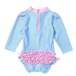 yeeye baby girls long sleeve printed one piece swimsuit upf50+ sun protection rashguard shirt with zipper blue,white 3-6 months