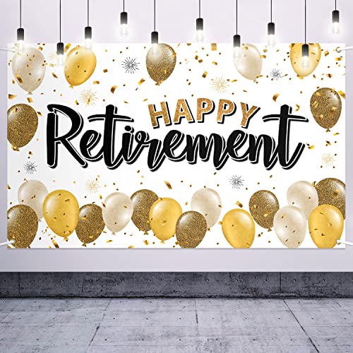 LASKYER Happy Retirement Gold Large Banner - Cheers to Retirement Home Wall Photoprop Backdrop,Farewell Goodbye Party Decorations.