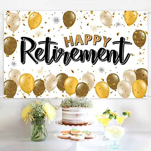 LASKYER Happy Retirement Gold Large Banner - Cheers to Retirement Home Wall Photoprop Backdrop,Farewell Goodbye Party Decorations.