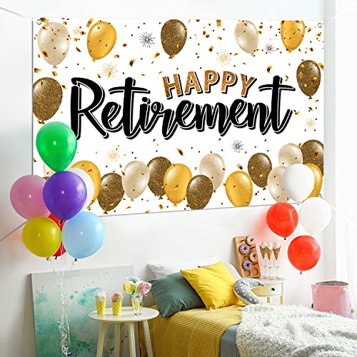 LASKYER Happy Retirement Gold Large Banner - Cheers to Retirement Home Wall Photoprop Backdrop,Farewell Goodbye Party Decorations.