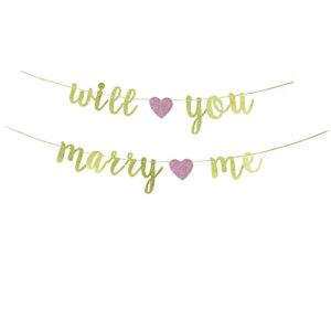 Will You Marry Me Banner,Shiny Gold Gliter Garland for Valentine's Day Wedding Bridal Shower Marriage Proposal Engagement Party Decorations.