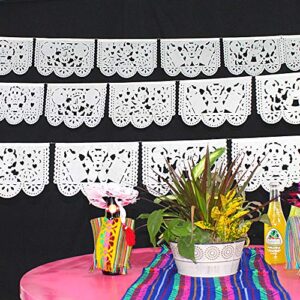 5 pk mi bautizo or baby shower party decor for boy or girl, over 60 feet of papel picado white tissue paper banner garlands with angelitos, rocking horse 50 panels/flags ws95