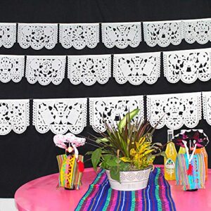 5 Pk Mi bautizo or Baby shower party decor for boy or girl, Over 60 feet of Papel Picado White tissue paper banner garlands with angelitos, rocking horse 50 Panels/Flags ws95