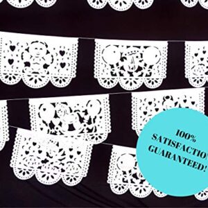 5 Pk Mi bautizo or Baby shower party decor for boy or girl, Over 60 feet of Papel Picado White tissue paper banner garlands with angelitos, rocking horse 50 Panels/Flags ws95