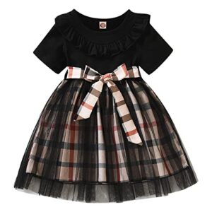 vsfaov toddler girls summer floral dresses short sleeve holiday day ruffles baby princess dress (2-black,12-24 months)