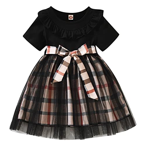 VSFAOV Toddler Girls Summer Floral Dresses Short Sleeve Holiday Day Ruffles Baby Princess Dress (2-Black,12-24 Months)