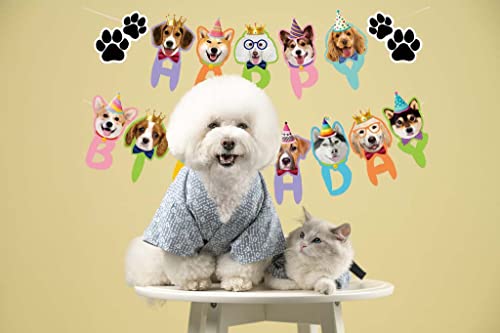 Dog Birthday Banner Dog Birthday Decoration, 17 Pieces Dog Face Birthday Party Banner Dog, Face and Paw Print Happy Birthday Banner