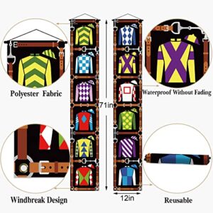 Pudodo Kentucky Derby Porch Banner Run for The Roses Jockey Attire Party Front Door Sign Wall Hanging Banner Decoration